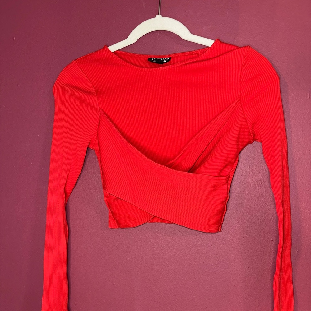 Topshop red crossed crop top